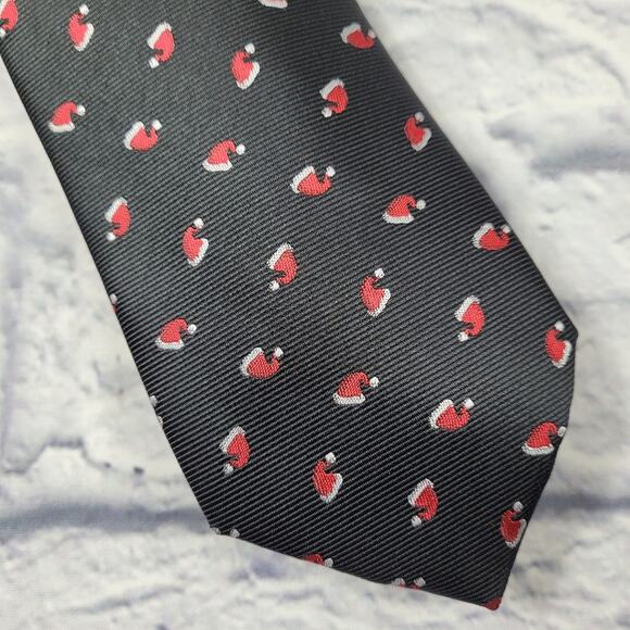NWT Knotty and Nice Santa Hat Print Tie in Black - Picture 1 of 8
